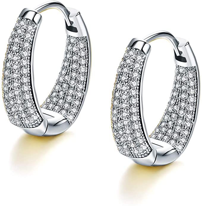 Fashion Small White gold plated Hoop Earrings Cubic Zirconia For Women Teen Girls