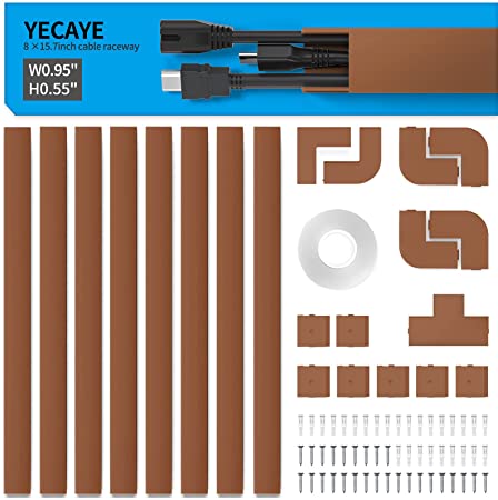 Yecaye 125in Cord Hider, Cord Cover Wall Cable Management, Cable Concealer for Mount TV System Cord Management, Paintable Cable Hider & Cable Raceway, 8X L15.7in W0.95in H0.55in, Medium, CMC01-Brown