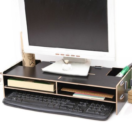Eco-Friendly Decorative Wooden Monitor Riser Stand 2-Tier Desktop Organizer Black