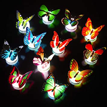 LED Butterfly Decoration Lights Colorful Night Light 3D Butterfly Wall Stickers Light for Garden Wedding Party Nursery Bedroom Living Room Set with Randomly Different Style 12 Pieces