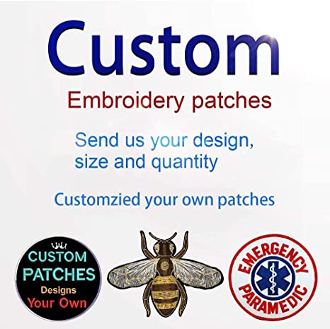 Custom Design Embroidery Patches Any Size Any Logo Decorative Patches Iron on Sew on Hook & Loop Fasten (Under 4inch, 2pcs)