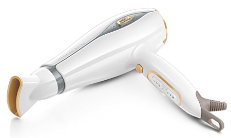Nicky Clarke Diamond Shine Pro Salon Hair Dryer - High Gloss White with Gold Accents and Crystals
