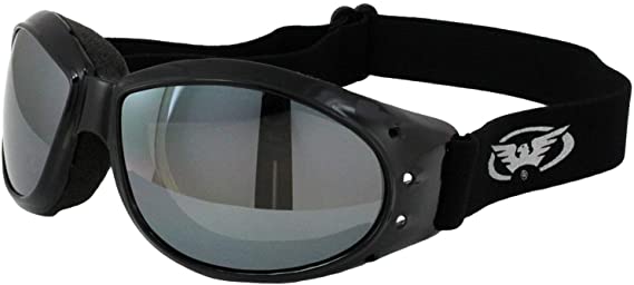 Global Vision Red Baron Motorcycle/Aviator Goggles Black Padded Frame w/Driving Mirrored Lens (Flash Mirror)