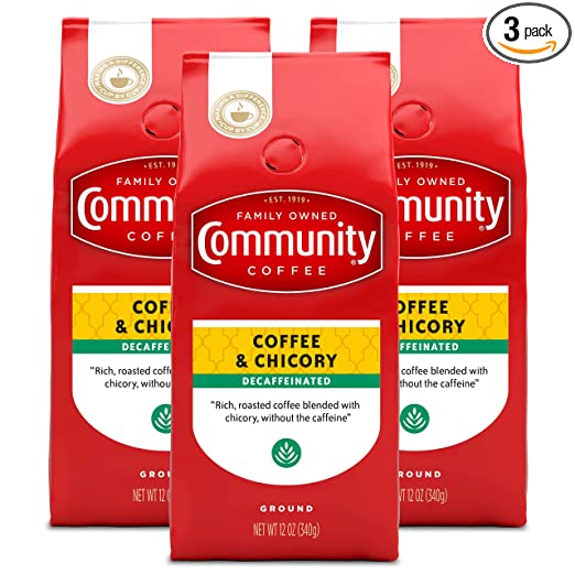 Community Coffee Premium Ground Coffee and Chicory Decaf, Medium-Dark Roast, 12 oz., (Pack of 3)
