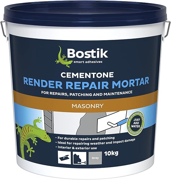 Bostik Cementone Render Repair Mortar, For Durable Repairs & Patching, Ideal for Repairing Weather & Impact Damage, For Interior & Exterior Use, 10kg