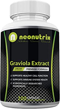Graviola Extract Capsules 1300 mg - Guanabana Soursop Leaves Supplement for Immune Support, Cell Growth & Energy Levels 100 Capsules Made in USA by Neonutrix
