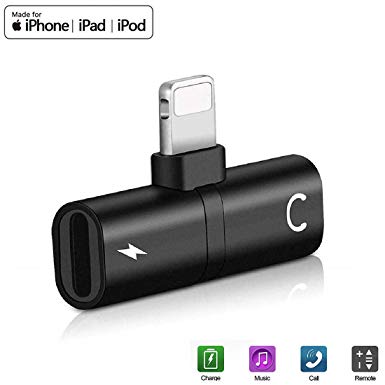for iPhone Headphone Adapter Jack Adaptor for iPhone8/8Plus/7/7Plus/X/XS max/XR 4 in 1 Charger Cable Jack Dongle Earphone Convertor Connecter AUX & Audio Accessories,Fast Car Adapter Splitters,Black