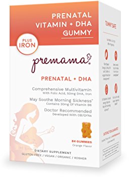 Premama Prenatal Vitamins Pregnancy Gummies with DHA and Iron, Tasty Orange Flavor, 84 count
