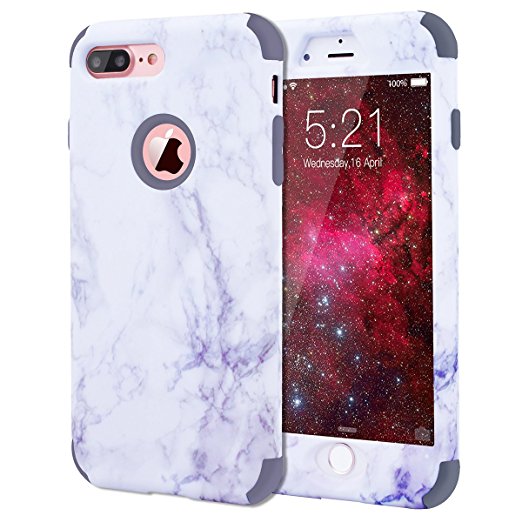 iPhone 7 Plus Case, Dexnor Dual Layer Hybrid Marble Hard Case Full Body Anti Scratch Shock-Absorbing Protective Case for iPhone 7 Plus 5.5’’ - Gray