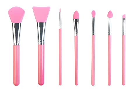 LORMAY 7-Piece Silicone Makeup Brush Set: Face Mask, Eyeliner, Eyebrow, Eye Shadow, Lip Cosmetic Brushes (Pink)