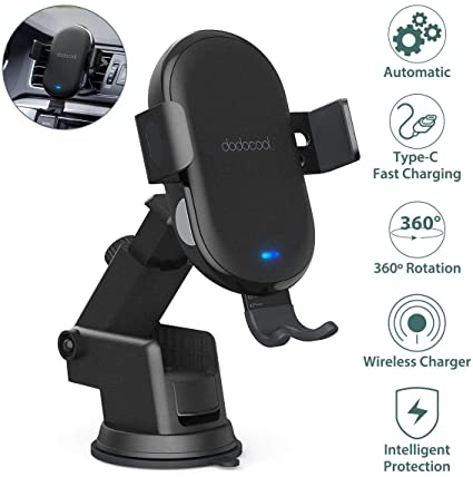 dodocool Wireless Car Charger Mount, 10W/7.5W/5W Qi Fast Charger Phone holder with Automatic Clamping Air Vent Dashboard Mount for iPhone 11/11 Pro/11 Pro Max/XR/XS Max/X, Galaxy Note 10/S10/S9/S8 etc