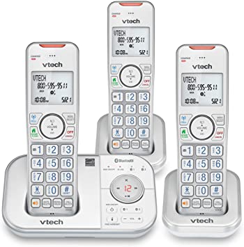 VTech VS112-37 DECT 6.0 Bluetooth 3 Handset Cordless Phone for Home with Answering Machine, Call Blocking, Caller ID, Intercom and Connect to Cell (Silver & White)
