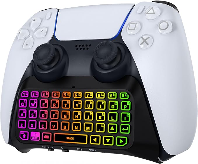 MoKo RGB Backlight Keyboard for PS5 Controller, Bluetooth Wireless Mini Gamepad Chatpad for Playstation 5 with Upgraded Built-in Speaker & 3.5mm Audio Jack for PS5 Controller Accessories