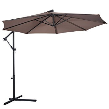 Giantex 10' Hanging Umbrella Patio Sun Shade Offset Outdoor Market W/t Cross Base (Tan)