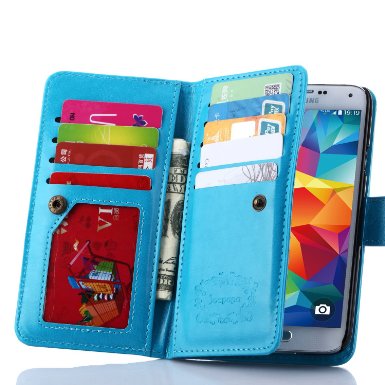 S5 Case, Galaxy S5 Case, Joopapa Galaxy S5 Luxury Fashion Pu Leather Magnet Wallet Credit Card Holder Flip Case Cover with Built-in 9 Card Slots for Samsung Galaxy S5 / Galaxy Sv / Galaxy S5 I9600 (Blue)