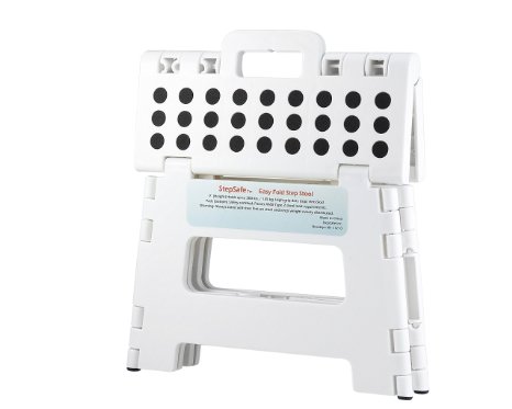 StepSafe® High Quality Non Slip Folding Step Stool For Kids and Adults with Handle- 9" in Height, Holds up to 300 Lb! (white)