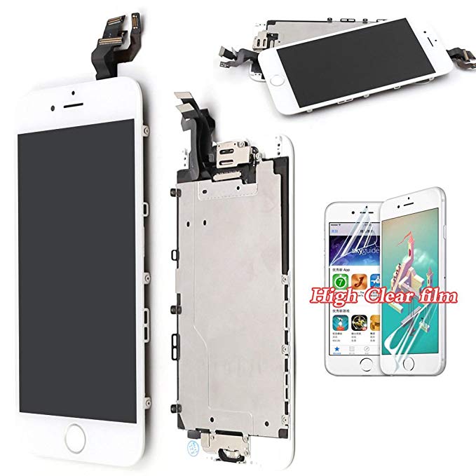 recyco Screen Replacement For iPhone 6 LCD Touch Display - White Full Set With Frame Glass Digitizer Assembly with Home Button and Camera