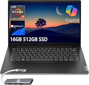 Lenovo V14 Laptop (14" FHD Anti-Glare, 6-Core AMD Ryzen 5 (&gt; i5-1135G7), 16GB RAM, 512GB SSD), Military Grade Built for Business, Home, Student, IST Hub, Webcam w/Shutter, Win 11 Pro, Black