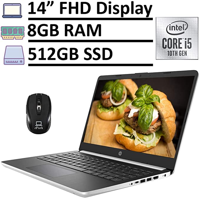 2020 HP 14" High Performance Laptop, FHD 1080p IPS Micro-Edge Display, 10th Gen Intel Core i5-1035G4 (&gt;i7-7500U) 8GB RAM 512GB SSD, Type-C Webcam Backlit Keyboard Win 10   ePark Wireless Mouse