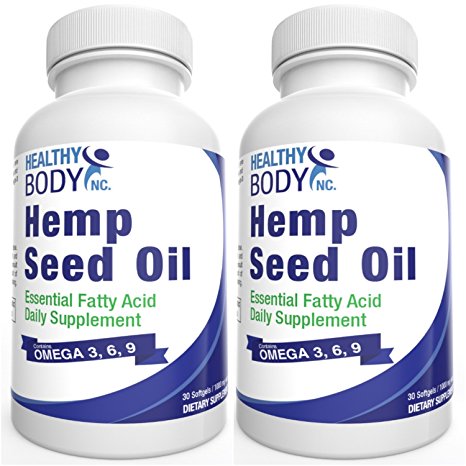 (2 Bottles) Hemp Oil 500 mg with Omega 3-6-9 No worry of mecury from fish oil Vegan Cold pressed premium Hemp Oil