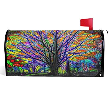 Wamika Rainbow Tree of Life Mailbox Cover Colorful Forest Tree Mailbox Covers Magnetic Mailbox Wraps Post Letter Box Cover Large Size 25.5" X 21"