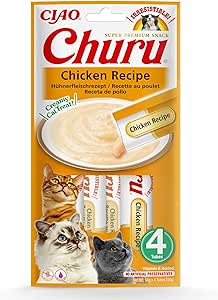 Ciao Churu Sticks by INABA Cat Treat - Chicken Flavour (4 x 14g) / Soft & Creamy Cat Treat, Delicious & Healthy Snack, Likable Stick, Hand Feeding, Natural, Grain Free, High in Moisture