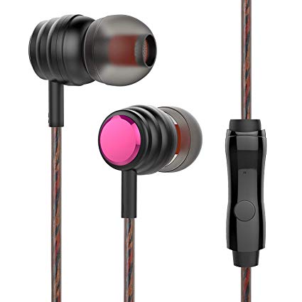 Wired Headphones, Marvotek Earbuds with Mic, Stereo Wired Earphones, Tangle Free Cable, Ergonomic Design, 3.5mm Jack, Black Red