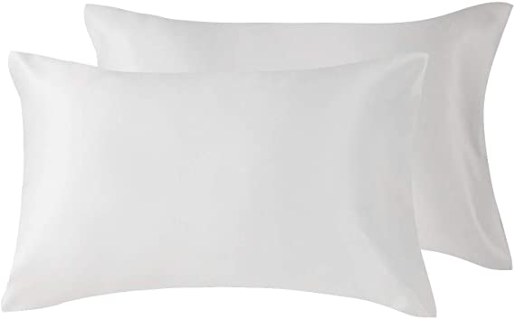 Love's cabin Silk Satin Pillowcase for Hair and Skin (Bleaching White, 20x30 inches) Slip Pillow Cases Queen Size Set of 2 - Satin Cooling Pillow Covers with Envelope Closure