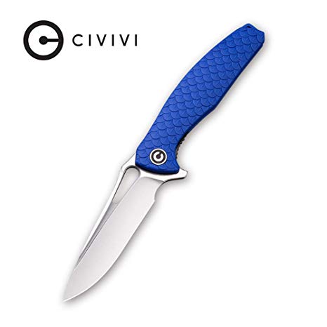 Civivi Knives Wyvern Pocket Knife, Lightweight Flipper Tactical Folding Knife with 3.45” Satin D2 Blade,FR Nylon Handle, Titanium Pocket Clip Good for Hiking Camping Hunting Survival C902E (Blue)