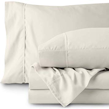 TheSignature Luxury 800-Thread-Count 100% Egyptian Cotton Split Sheet 5-Piece Set, Ivory Solid Split California King Size 21" Deep Pockets Double Fitted Sheet
