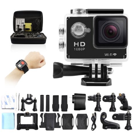 GeekPro 40 Sport Action Camera 2inch Sports Video WIFI Cam 12MP Underwater Camcorder 1080P Wrist 24G Wireless RF Remote Control Portable Carrying Bag
