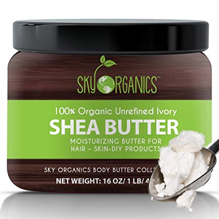 Organic Shea Butter By Sky Organics Unrefined Pure Raw Ivory Shea Butter 16oz - Skin Nourishing Moisturizing and Healing For Dry Skin Anti-Inflammatory -For Skin Care Hair Care and DIY Recipes