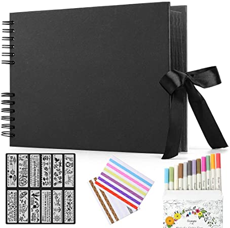 COAWG Scrapbook Photo Album (80 Pages) with 12 Metalic Marker Pens, Handmade DIY Scrapbooking Album Memory Books for Wedding Anniversary Birthday Gifts, Scrapbook Family Memories Baby Albums