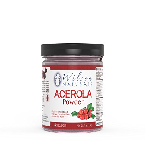 Wilson Naturals Organic Acerola Powder (Non-GMO) – Vitamin C Powder with Immune Factors made from Wholefood Acerola Cherry. No Additives and Natural Minerals and Citrus Acid 114 grams (28 Servings)