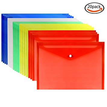A4 Poly Envelopes Document Folder, Assorted Colors, Pack of 20