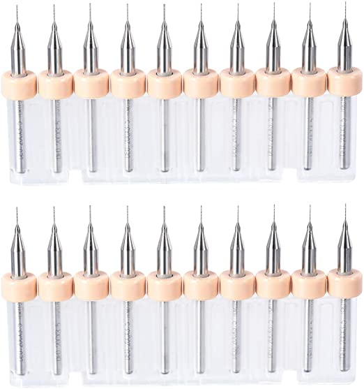 uxcell PCB Drill Bits 0.2mm Tungsten Carbide Rotary Tool Jewelry CNC Engraving Print Circuit Board Micro Drill Bits 1/8 Inch Shank 2 Set (20 Pcs)