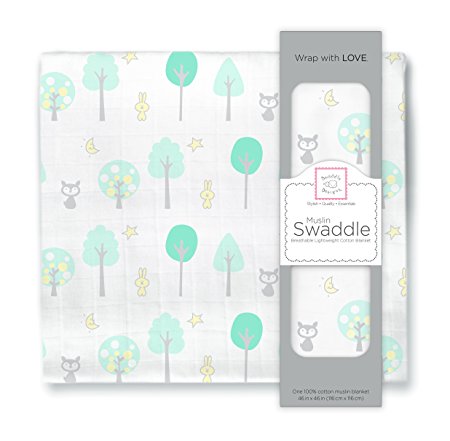SwaddleDesigns Muslin Swaddle Blanket, Green Woodland