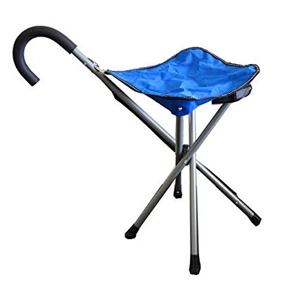 Mac Sports Folding Cane Chair - Walking Stick with Stool - Blue