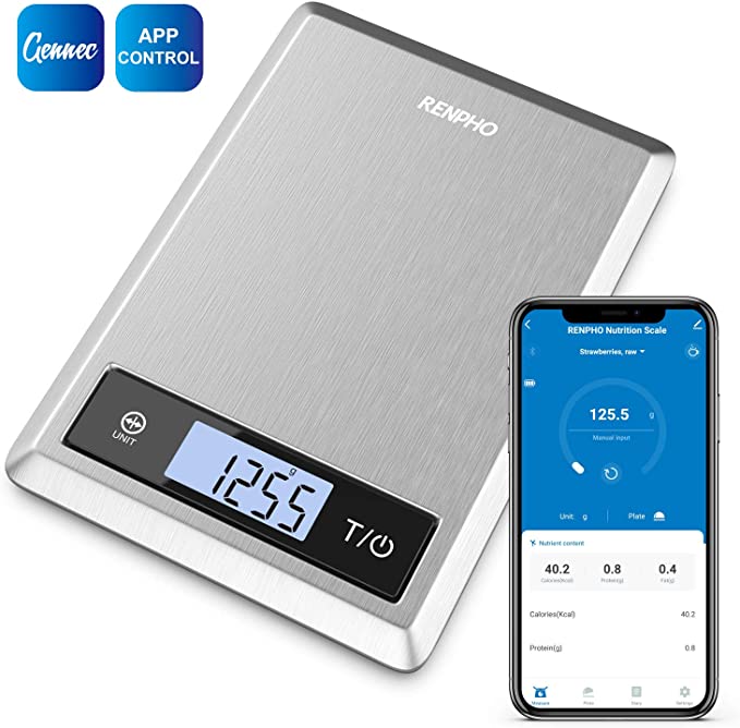 RENPHO Smart Nutrition Food Scale, Bluetooth Digital Kitchen Scale with Nutritional Calculator for Keto, Macro, Calories and Weight Loss with App, Stainless Steel