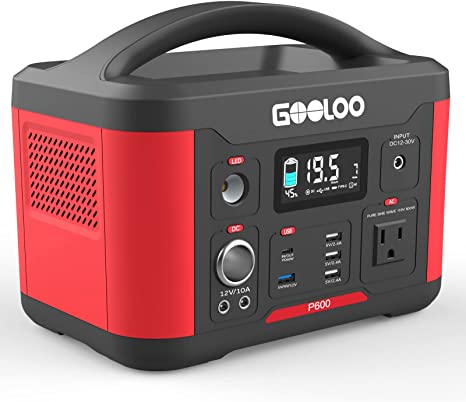 GOOLOO Portable Power Station P600, 626Wh Solar Generator (Solar Panel Optional) with 110V/600W (Peak 1200W) AC Outlets & LED Flashlight, SuperSafe Portable Charger for Camping and Emergency