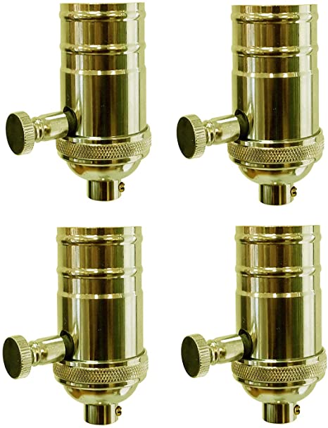 Royal Designs Vintage Full Range Dimmer Turn Knob Lamp Socket, Polished Brass, Set of 4