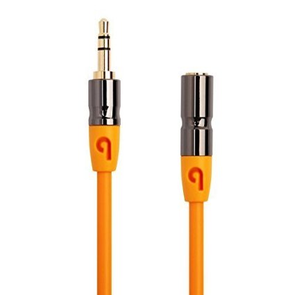 PlugLug 3.5mm Male to 3.5mm Female Stereo Audio Cable (12 FT (Male to Female) Orange) - New Design accommodates iPhone, iPad, itouch, Smartphones and MP3 cases