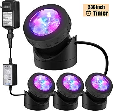 Pond Lights Submersible Lights [Set of 4] with Timer IP68 Underwater Lights Aquarium Spot Light 48LED Landscape Lamp for Swimming Pool Fish Tank Fountain Pond Decoration