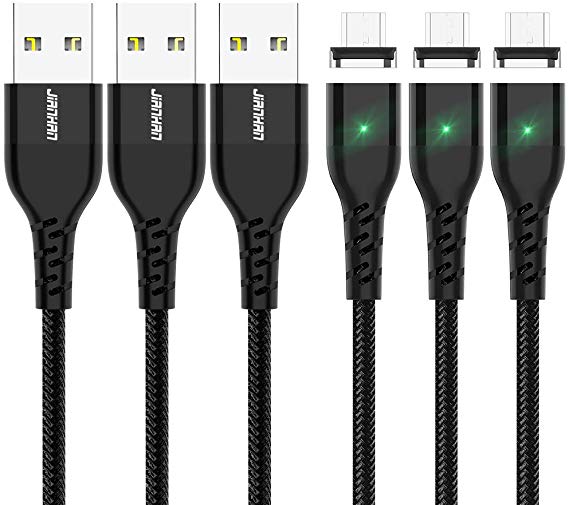 Micro USB Magnetic Cable,JianHan 3 Pack 3.3ft/1m Fast Charging Micro USB Cable Nylon Braided Charger Cord for Samsung Galaxy S7 S6 S6 Edge S4 S3 S2,Note 2/3/4/5,LG G3 G4,LG V10,Moto X Style,Sony Xperia Z5,Kindle and More Android Smartphone (Black)