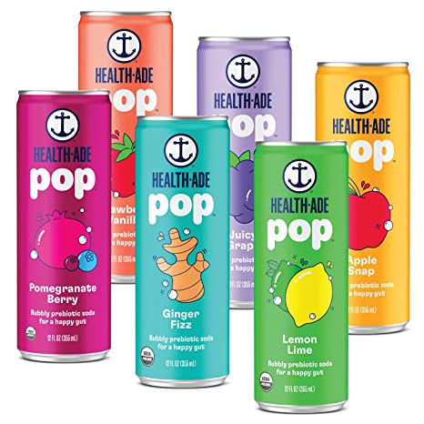 Health-Ade Pop Soda, Prebiotic Soda, Supports Gut Health, Fiber Rich, Seltzer Water with Real Fruit Juice, No Artificial Sweeteners, Low Calorie, Plant Based, Organic, Vegan, 12 Pack (12 Fl Oz Cans), Sampler Pack