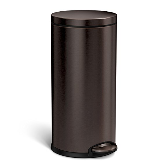 simplehuman CW2046 Round Step Trash Can, 35 Liter (9 Gallon), Dark Bronze Stainless Steel