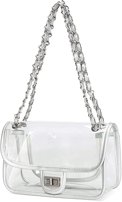 Lam Gallery Women's PVC Clear Purse Handbags for Working Beach Concert Sport Event Clear Bag Turn Lock Chain Bag