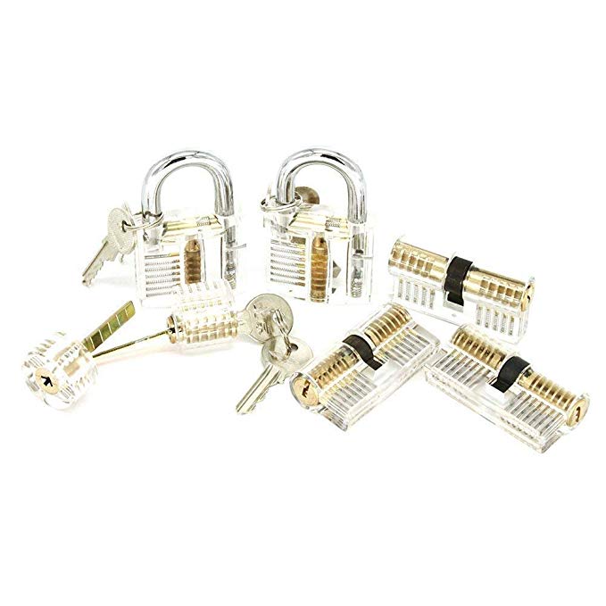 ValueHall Practice Lock Set Transparent Visible Cutaway Crystal Lock Picking Training Set for Locksmith and Beginner Training Include 7 PCS Training Locks V7030-1