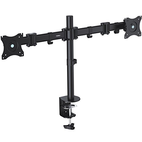 VonHaus Dual Monitor Desk Mount Stand with Clamp for 13"-27" LED LCD Screens with ±45° Tilt, 360° Rotation & 180° Pull Out Swivel Arm Bracket - Max VESA 100x100