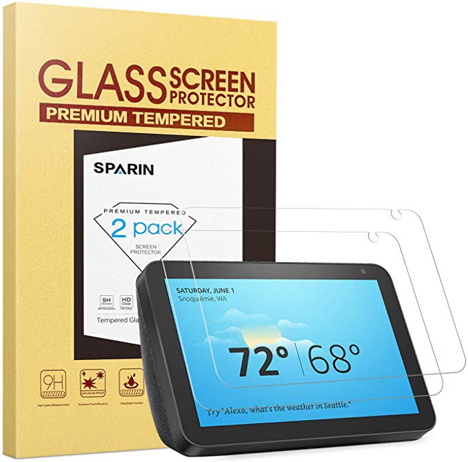 SPARIN for Echo Show 8 Screen Protector, [2 Pack] [Anti-Scratch] [Bubble Free] [HD Clear] Tempered Glass Screen Protector for Echo Show 8, 2019 Release